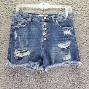 KanCan Shorts Womens 26 Blue Distressed Button-Fly Denim Cutoffs
